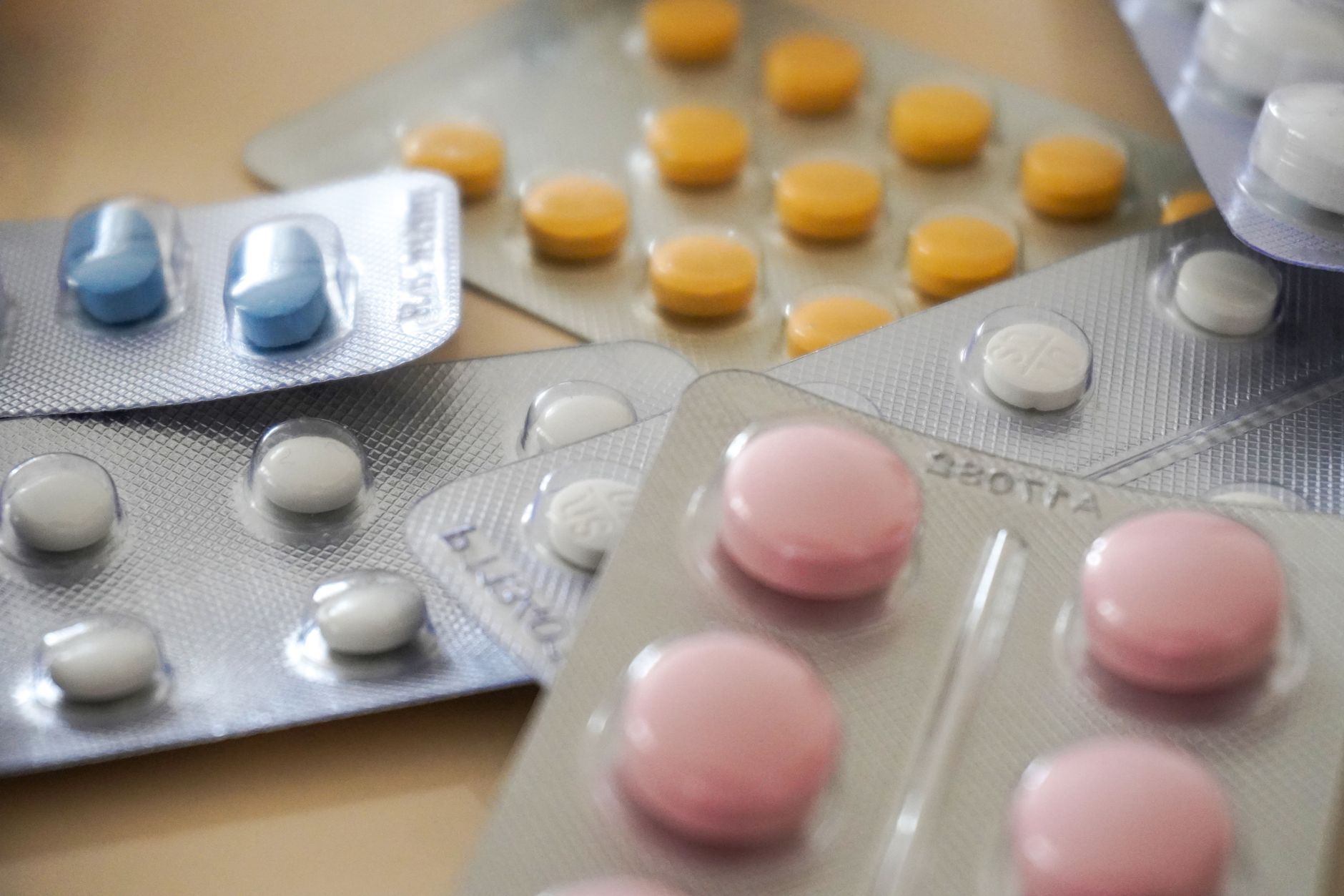assorted medication blisters close up